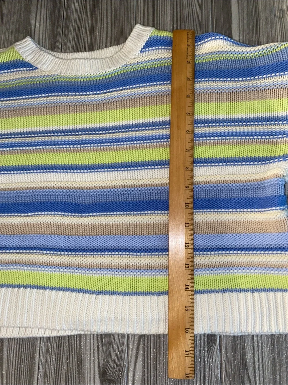 GAP Striped Cropped Crewneck Sweater in Blue, Lime, Cream & Tan